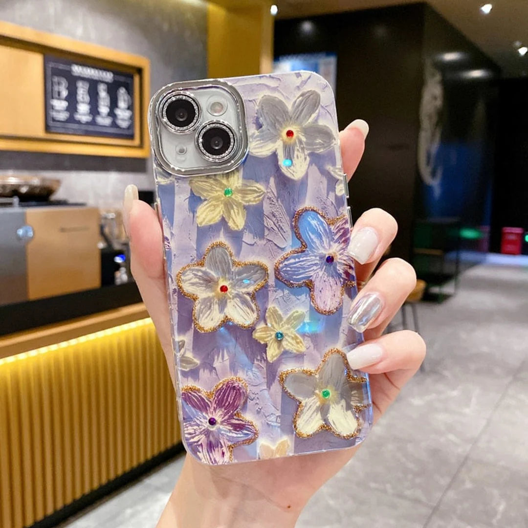 Retro Gem-Encrusted Flower Art Phone Case