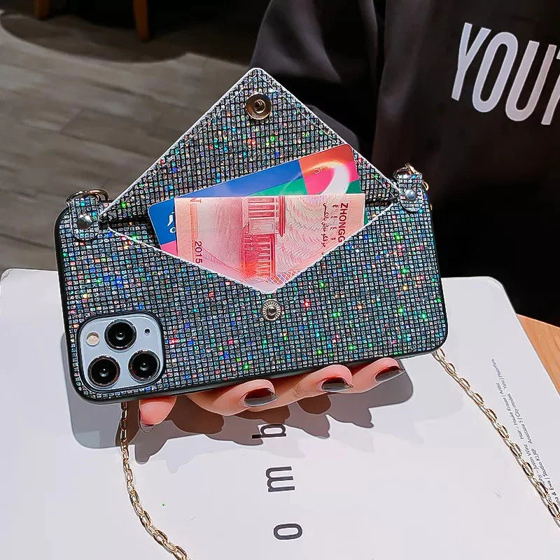 Shining Crystals Wallet Crossbody Chain Case
