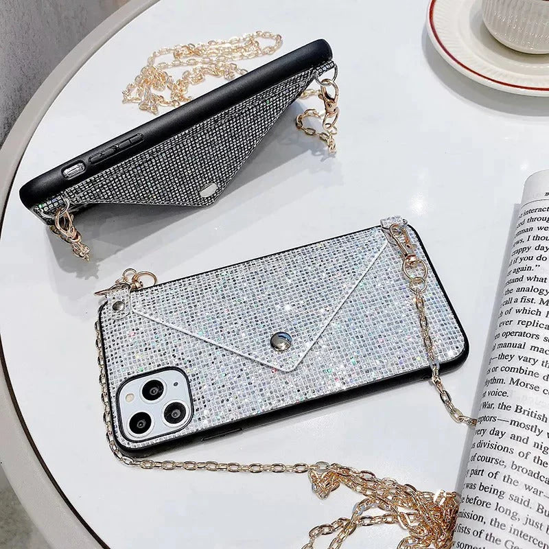 Shining Crystals Wallet Crossbody Chain Case