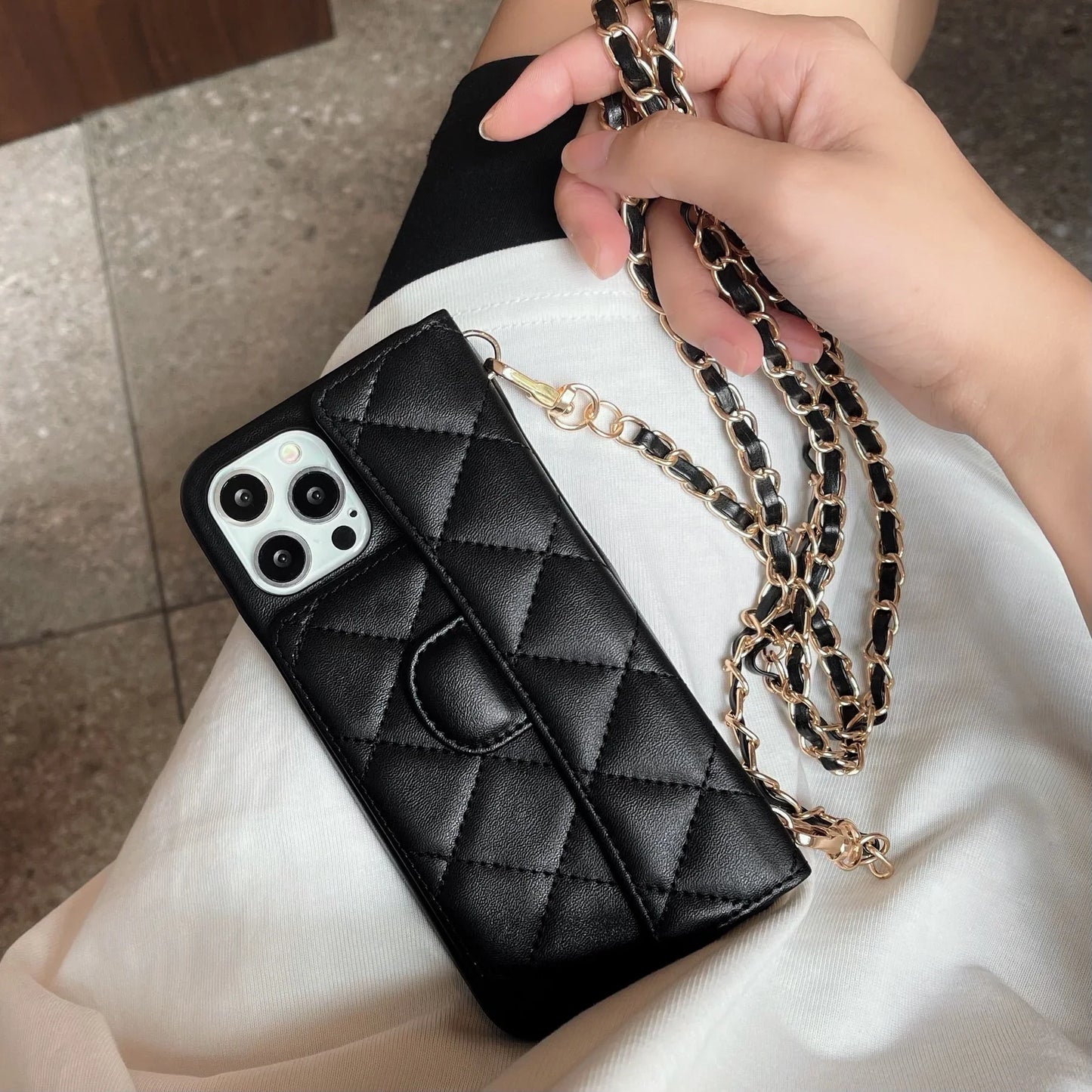 Rhombus Pattern Wallet Case With Sling