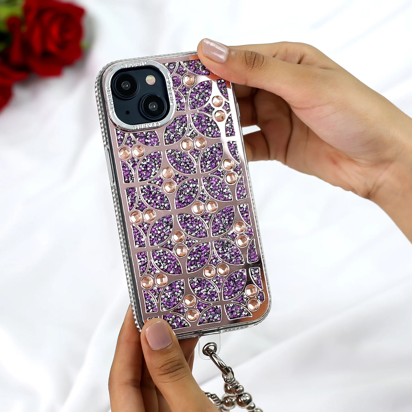 Floral Sparkle Diamond Case with Bracelet