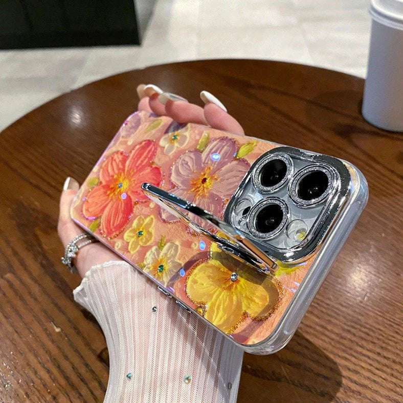 Exquisite Rhinestone Oil Painting Flowers Case