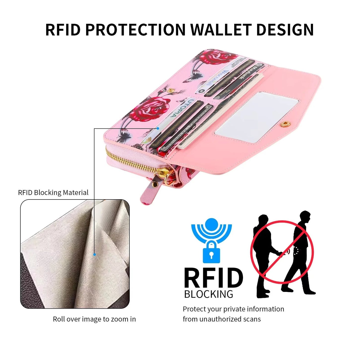 Flower Embellished Zipper Purse and Wallet Duo Case - Samsung