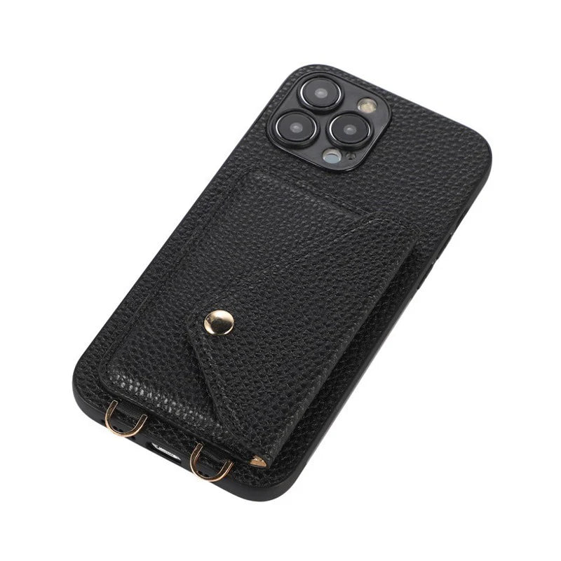 Luxury Leather Wallet Phone Case with Crossbody Strap