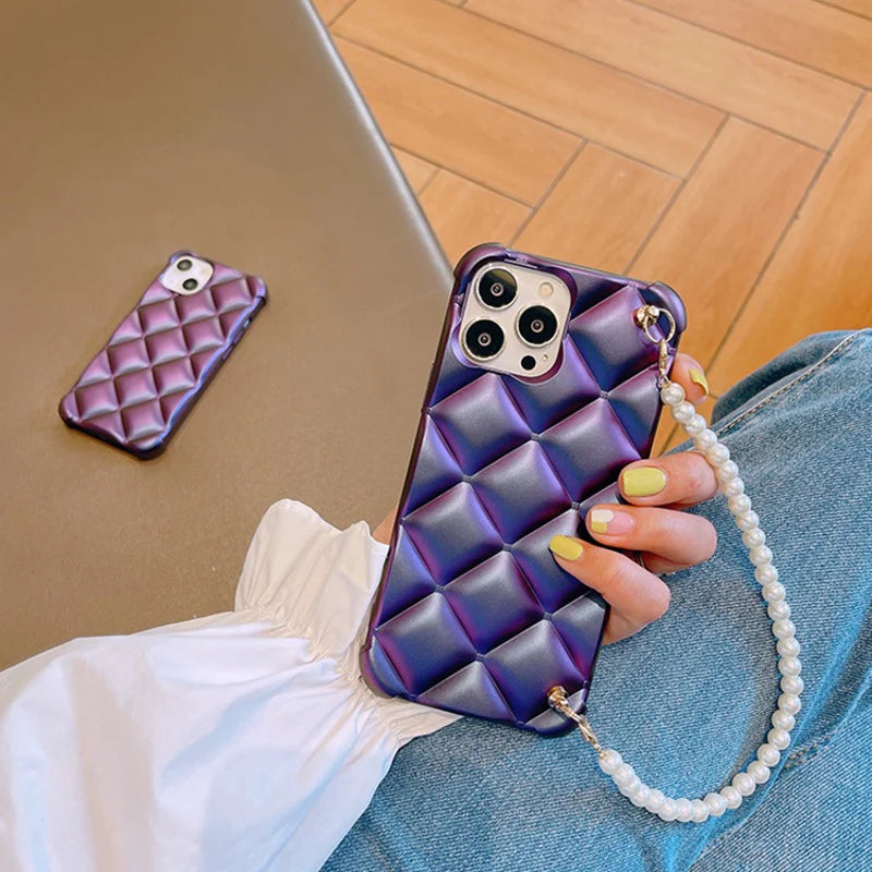 Lattice Pattern Case With Korean Pearl Bracelet