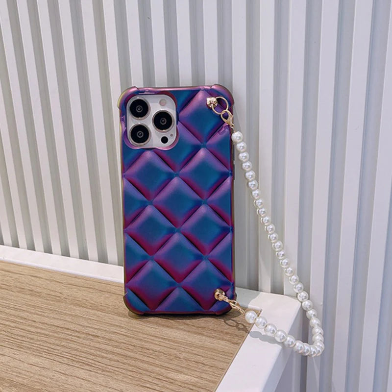 Lattice Pattern Case With Korean Pearl Bracelet