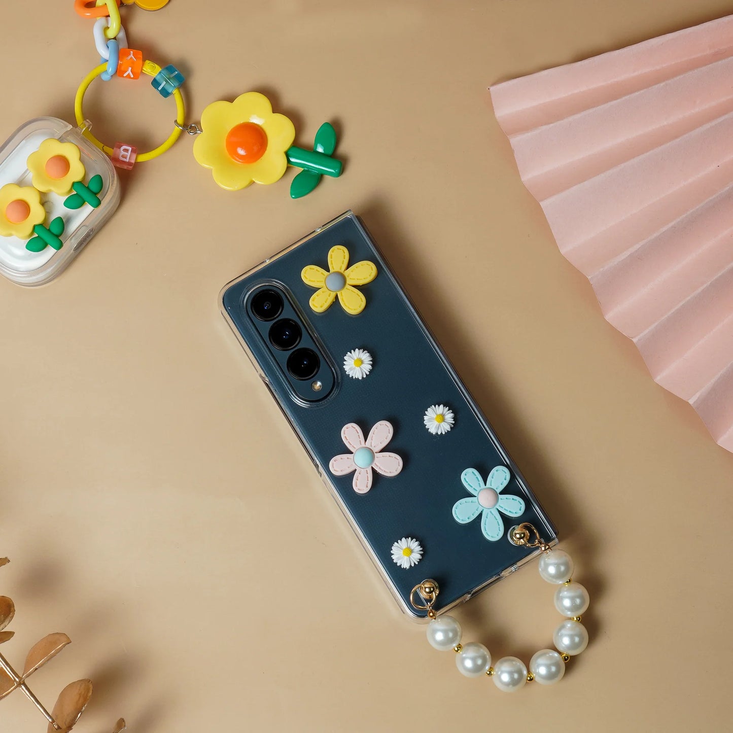 Flower Pattern Case with Pearl Bracelet - Samsung